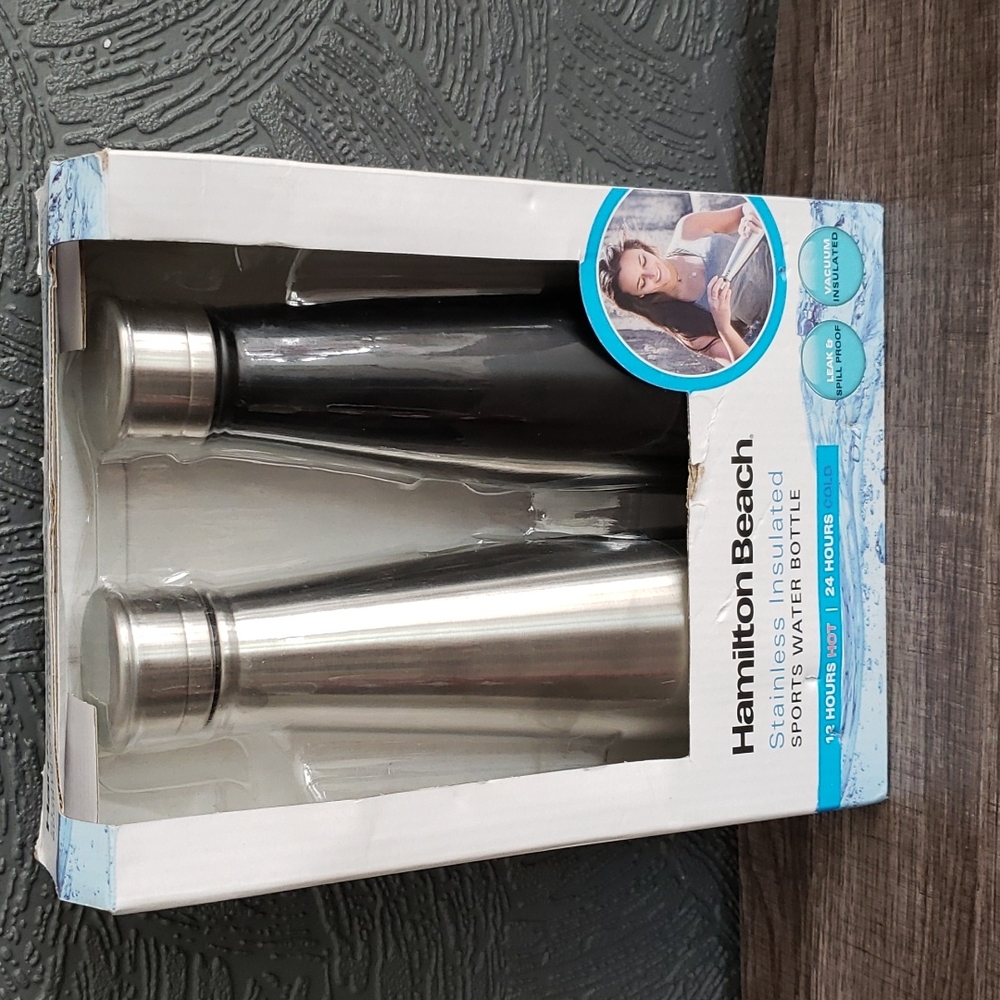*Pkg 2 Hamilton Beach Stainless Insulated Sports 14 oz. Water Bottle BRAND NEW